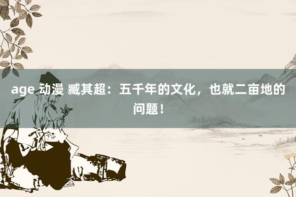 age 动漫 臧其超：五千年的文化，也就二亩地的问题！